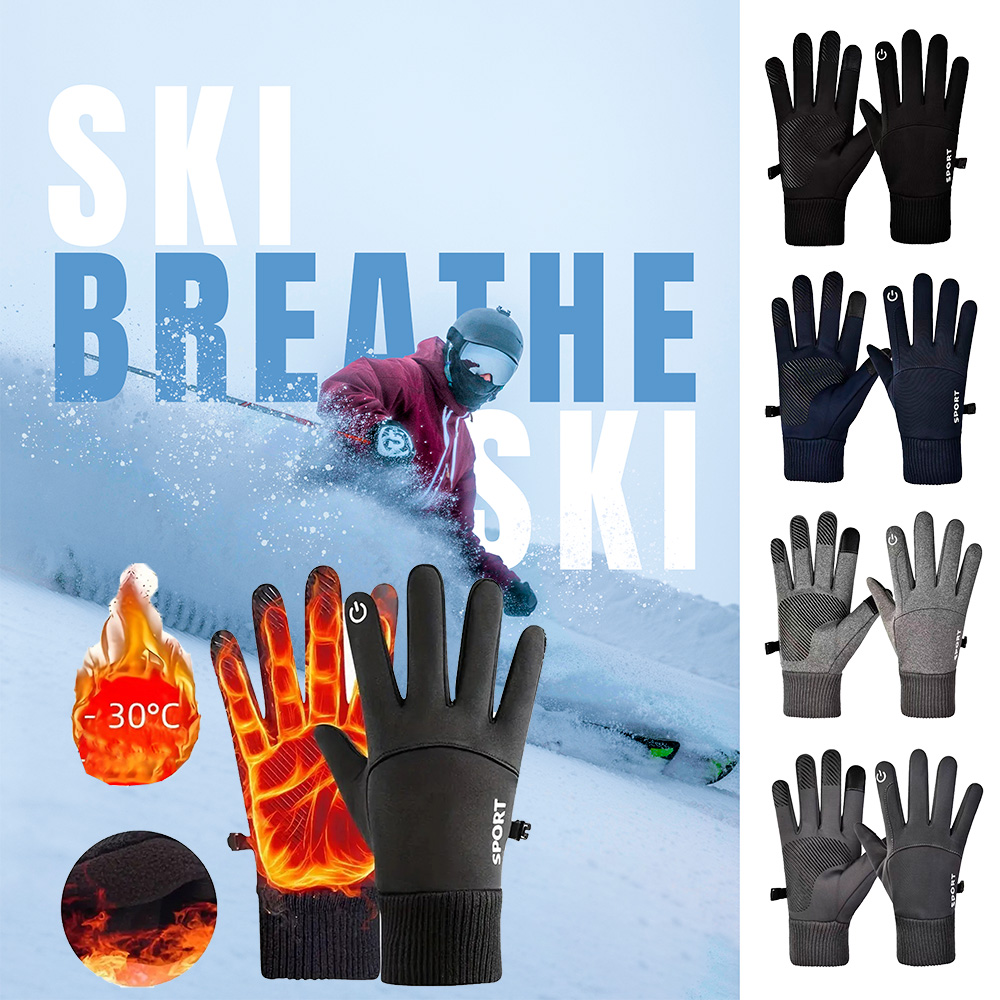 Ski Glove Waterproof - Winter Cycling Gloves Windproof Thicken Fleece