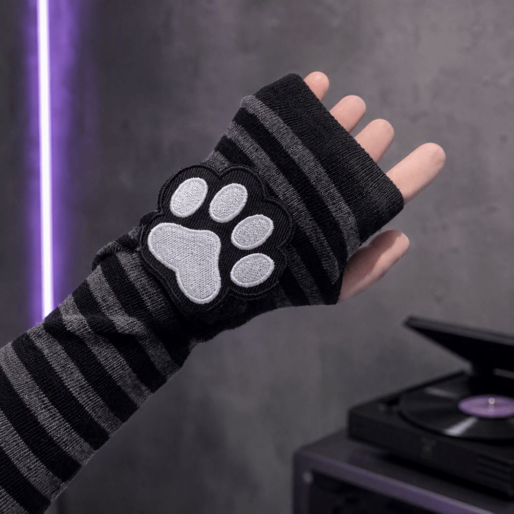 Cute Cat Claw Striped Pattern  - Fingerless Glove Knit ulasan dan harga