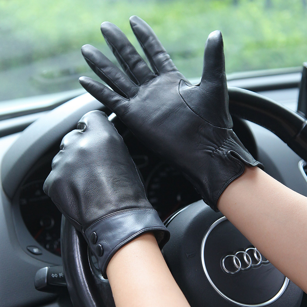 Fashion Black Real Leather Glo - Wool Glove Lined ulasan dan harga