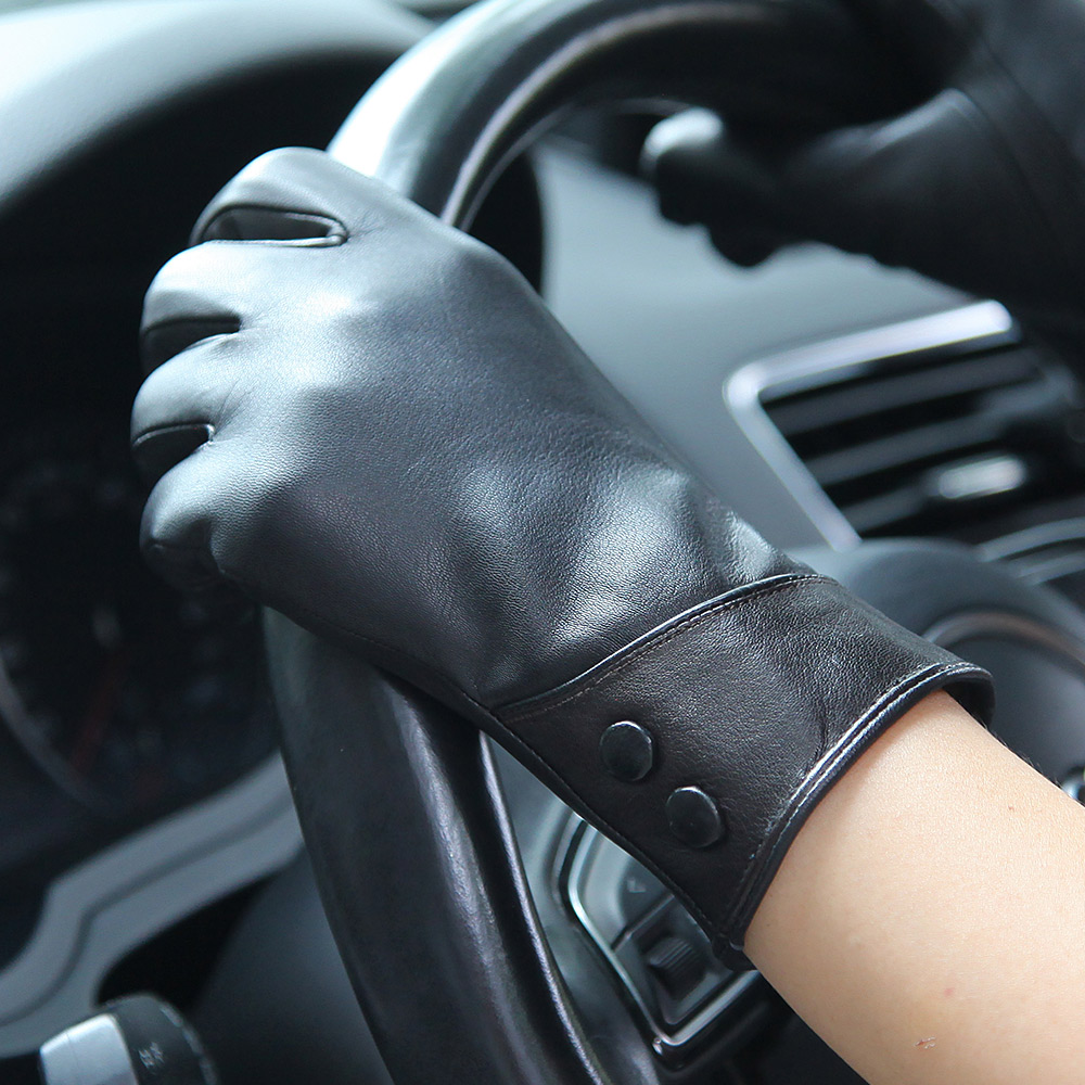 Fashion Black Real Leather Glo - Wool Glove Lined ulasan dan harga
