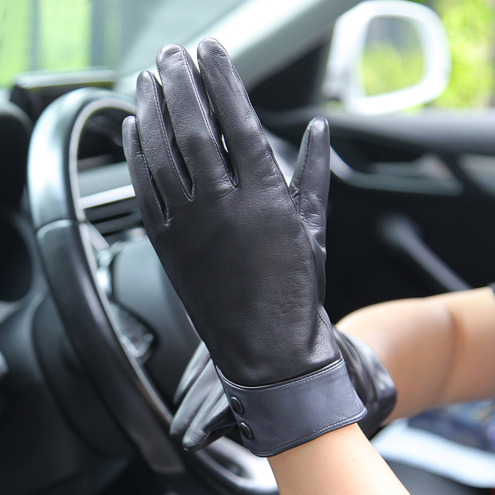 Fashion Black Real Leather Glo - Wool Glove Lined ulasan dan harga