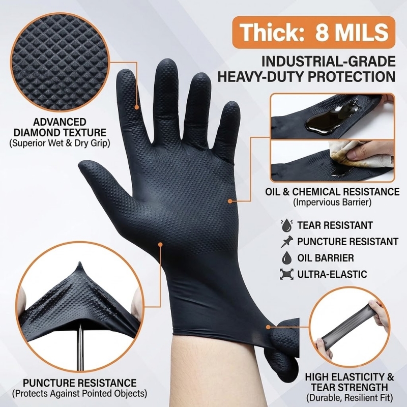Heavy Duty Black Industrial Ni - Nitrile Mechanic Glove ulasan dan harga