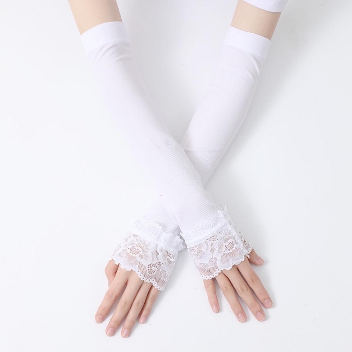 Women Long Elastic Arm Sleeve  - Fingerless Glove Knit ulasan dan harga