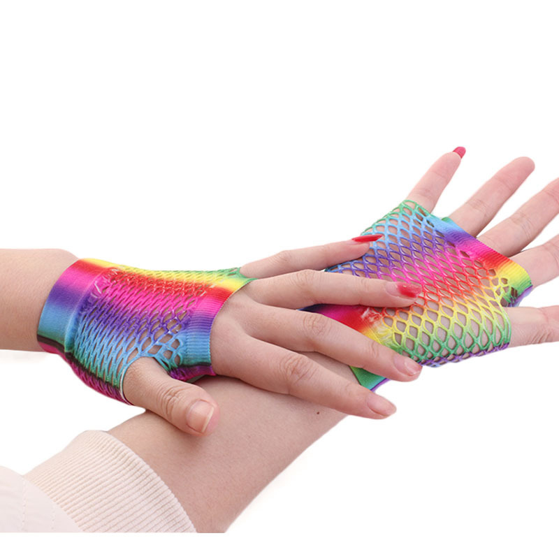 Ladies Sexy Rainbow Color Shor - Fingerless Glove Knit ulasan dan harga