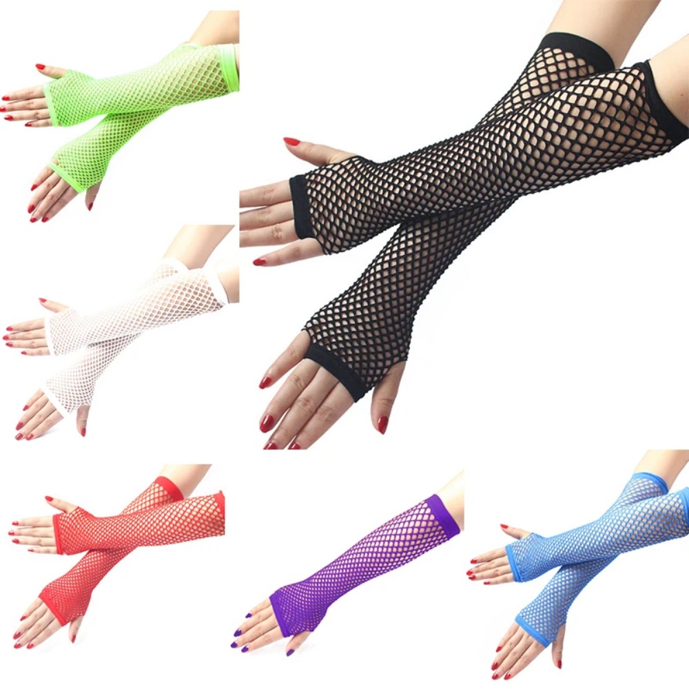 Women Neon Fishnet Long Finger - Fingerless Glove Knit ulasan dan harga